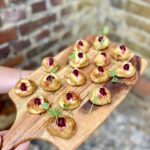 canapes baby salt baked potatoes with beet hummous vegan canape